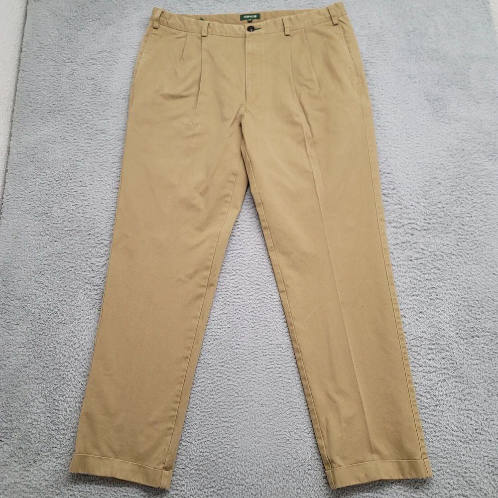 Orvis Pants Mens 40 Brown Pleated Chino Outdoors Casual Pockets Khaki Mid Rise
